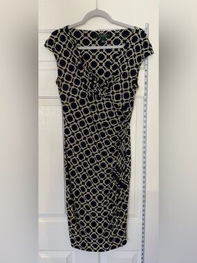 Ralph Lauren Dark Navy Dress with Yellow and Cream Chain-Print